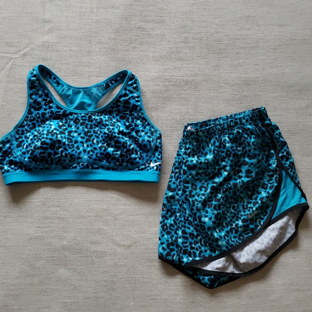 NIKE Dri-FIT Blue Leopard Workout Bundle both M
